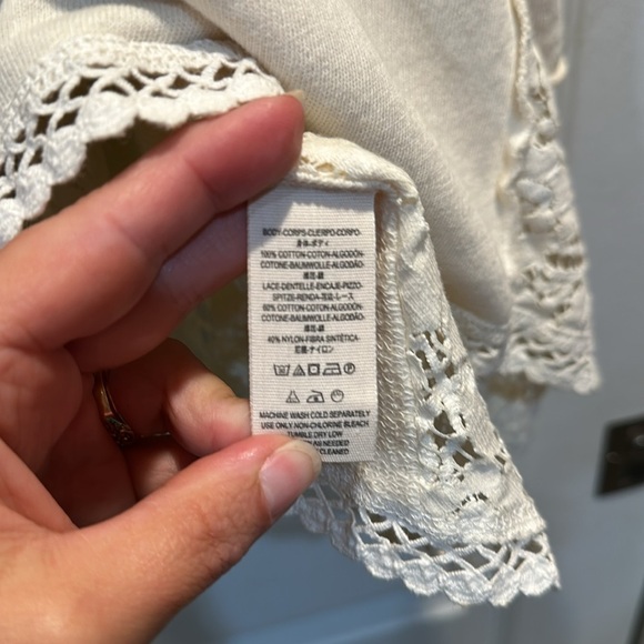 Free People Cream No Frills Oversized Lace Insert Tunic Sweatshirt M - Picture 8 of 9